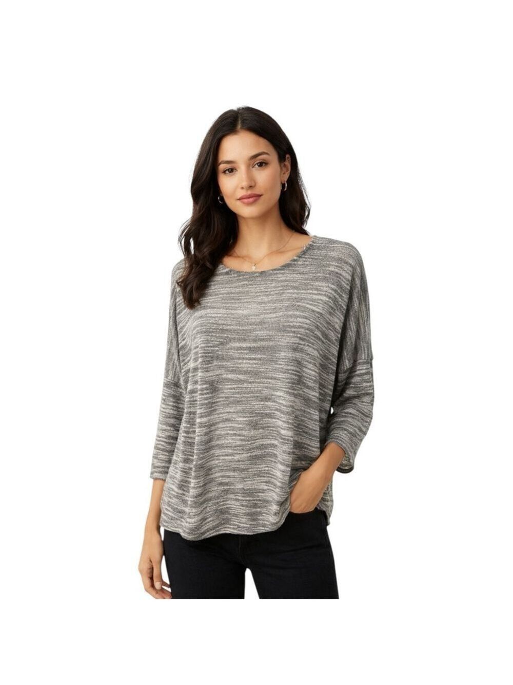 Olive & Oak XL Gray White Marled Knit Dolman Top